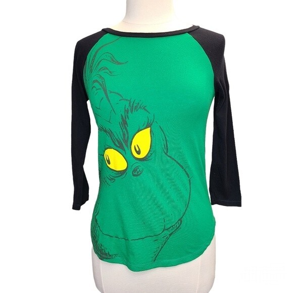 Dr Seuss The Grinch 3/4 Sleeve Cute High Low Shirt Sz Juniors S 3-5 - Picture 1 of 4